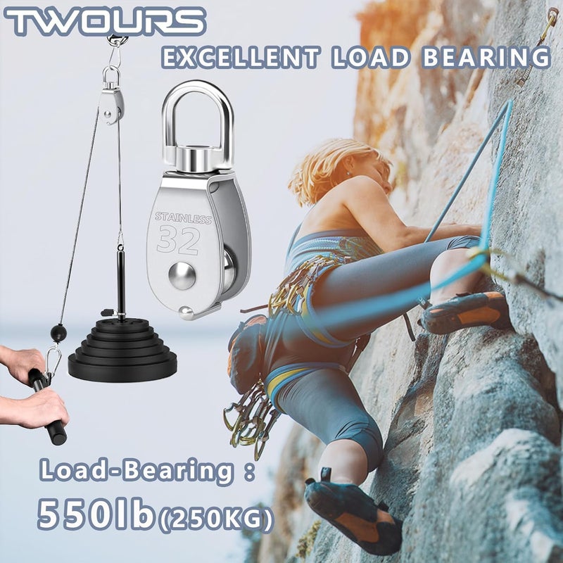 Twours Pulley 304 Stainless Steel Single Pulley Block M32 Small Heavy Duty Swivel Bearing Pulley System for Rigging, Lifting, Cargo Transportation,Gym Equipment (M32 2PCS) - Image 3